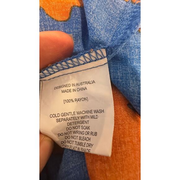 ABEL THE LABEL Smocked Maxi Dress Womans Medium Blue Orange Vacation Resort - Picture 10 of 13